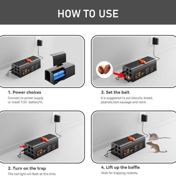 Electric Rat Trap, Powerful Indoor Rodent Zapper with 3900V High-Voltage Shock - Picture 3 of 5